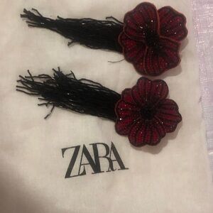 Maximalist Velvet Zara Black and Red Beaded Floral earrings. For pierced ears